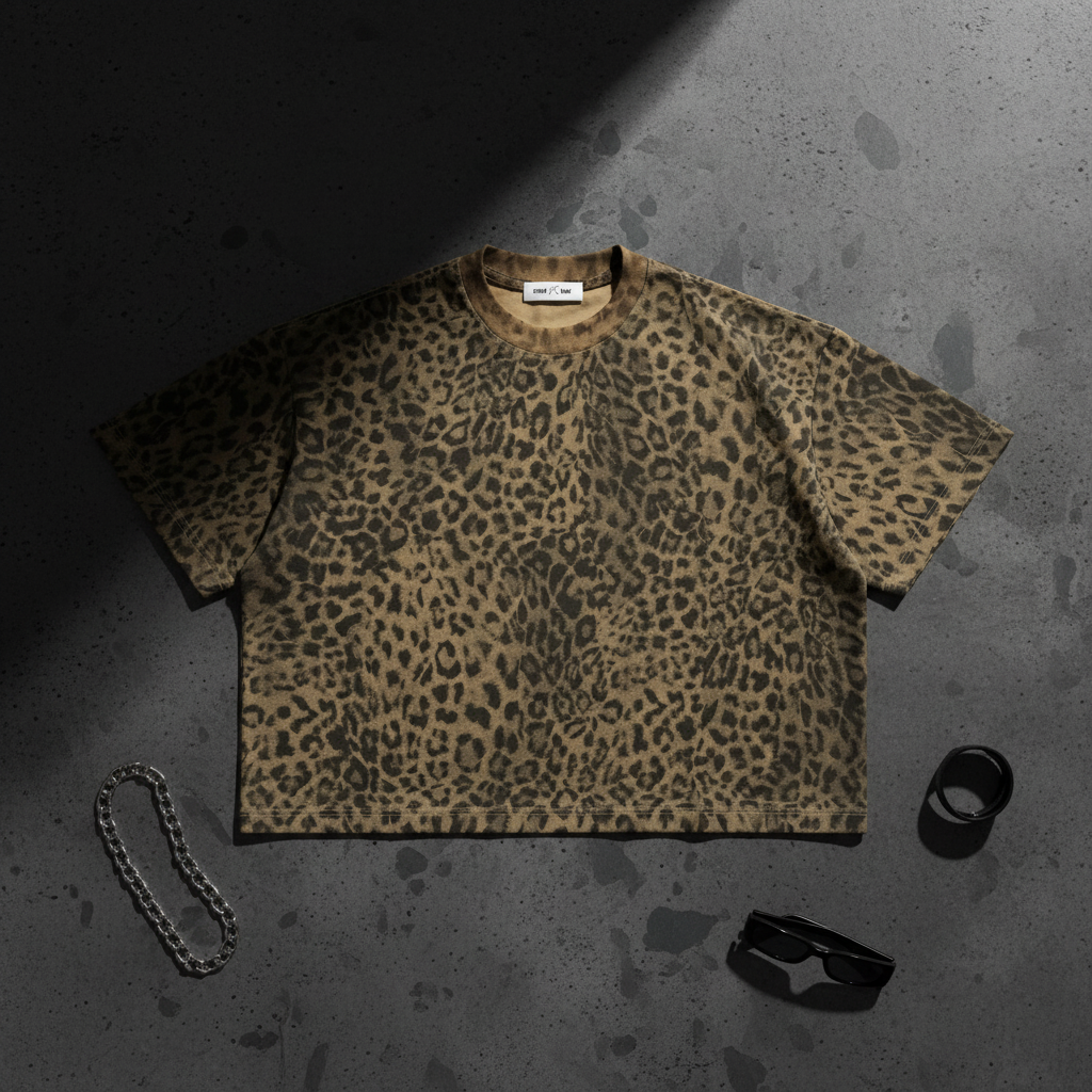 Craftklart Unisex Leopard Print Boxy Tee — Drop Shoulder, Crop Fit