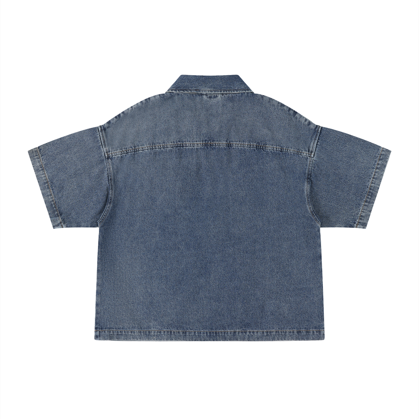 Unisex Vintage Wash Boxy Quarter-Zip Denim Shirt