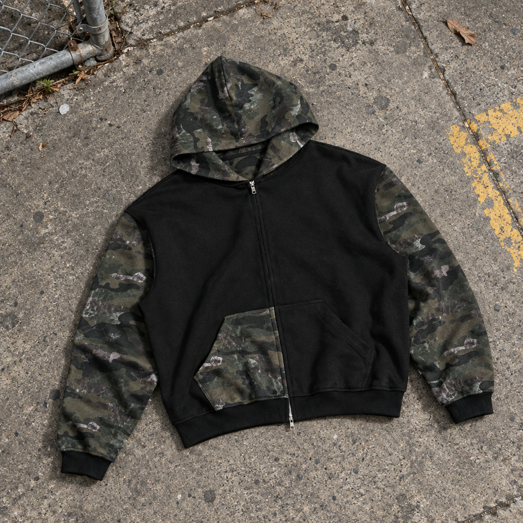 Underground Camo Full Zip Boxy Hoodie