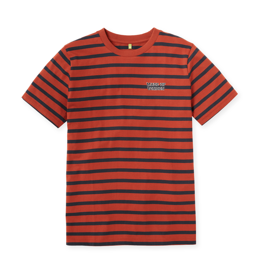 Rust & Navy Stripe Printed Premium T-Shirt Front