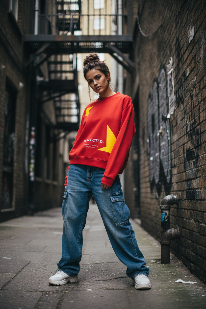 Oversized Mock-Neck Crop Sweatshirt