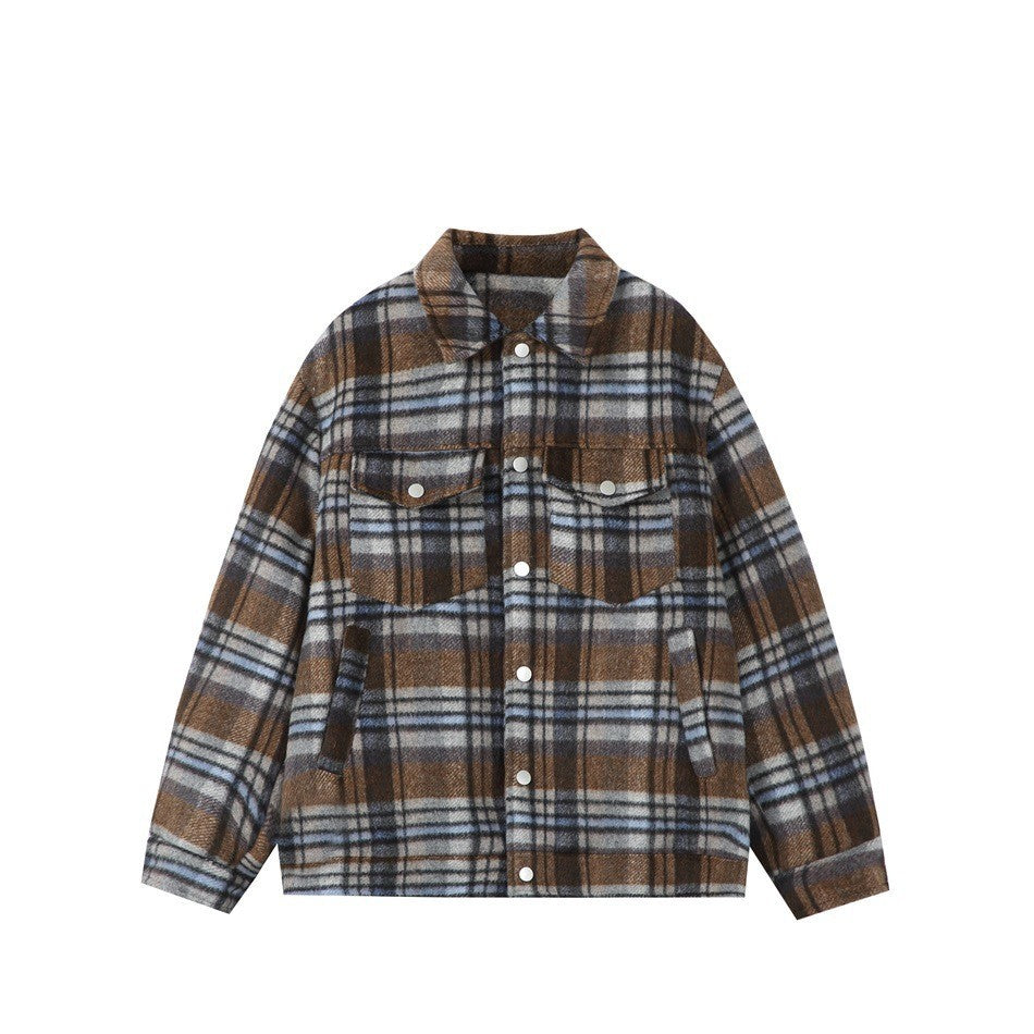 Plaid Woolen Coat Cotton Jacket Winter Coat Men Women Plaid Cotton Coat