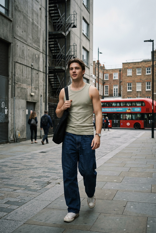 ODMPOD Formline Heavyweight Tank vest in black, featuring a sleek design and durable fabric, shown lying flat.
