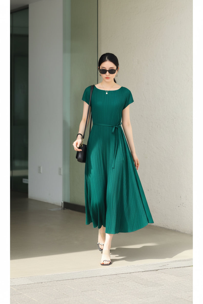 Pleated Urban Lady's Charming Commute Slimming Belted Dress