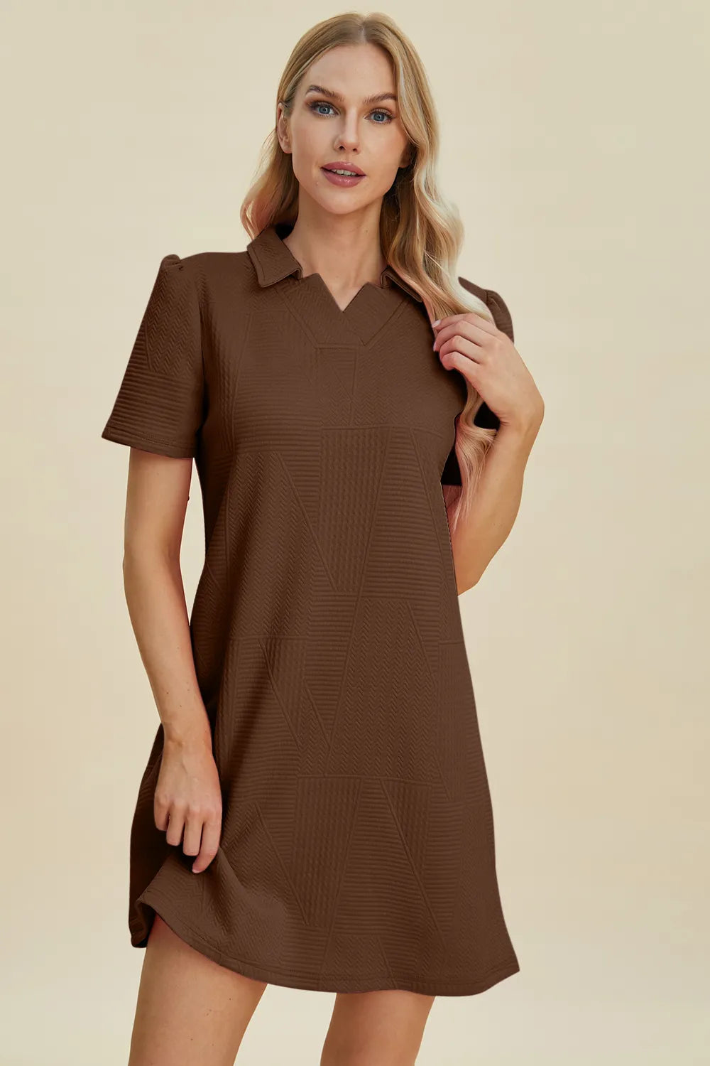 Double Take Full Size Texture Short Sleeve Dress - Premium Dress from Trendsi - Just $22.95! Shop now at Craftklart.store