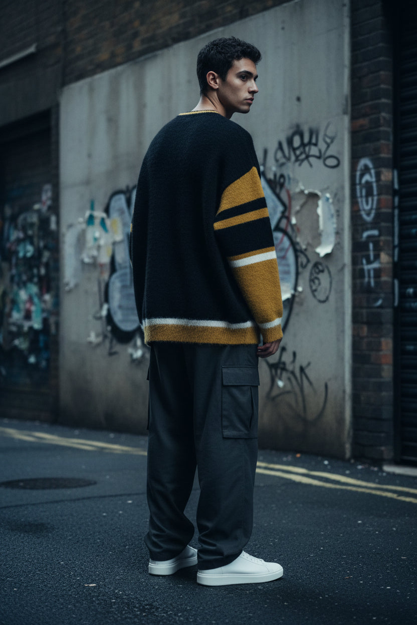 Color blocked V-neck sweater base sweater