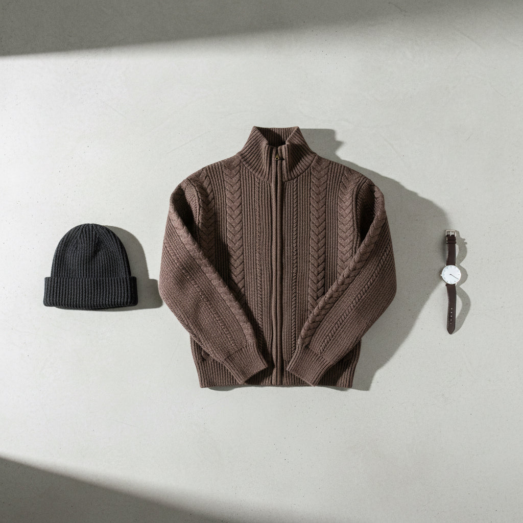 Cable Knit Stand Collar Zip Cardigan — Craftklart