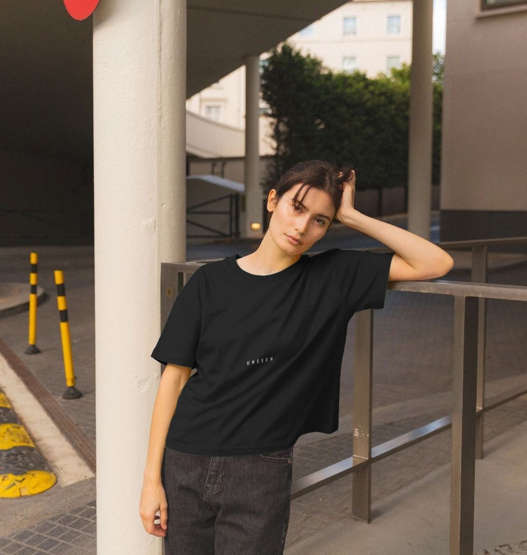 CKL Urban Girl Unseen oversized printed crop T-shirt with graphic design, casual streetwear style, black and white color.