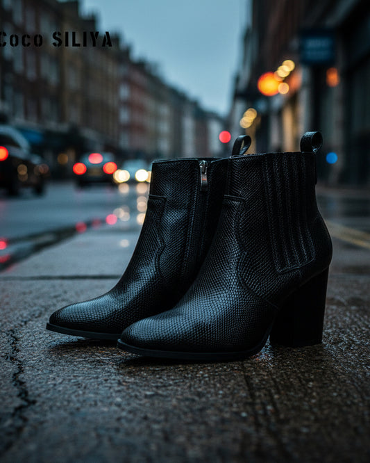 Women's Snakeskin Martin Boots — Heeled Ankle Boot
