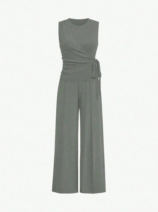 Round Neck Sleeveless Top and Pants Set - Premium Set from Trendsi - Just $34.94! Shop now at Craftklart.store
