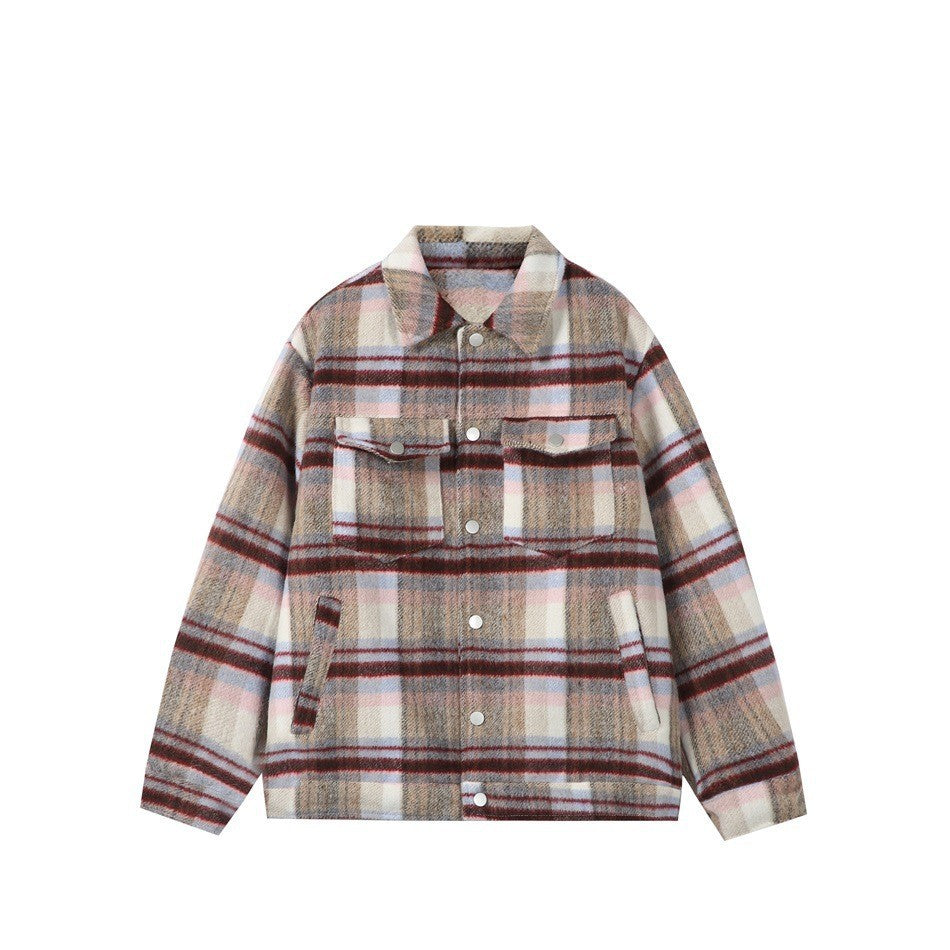 Plaid Woolen Coat Cotton Jacket Winter Coat Men Women Plaid Cotton Coat