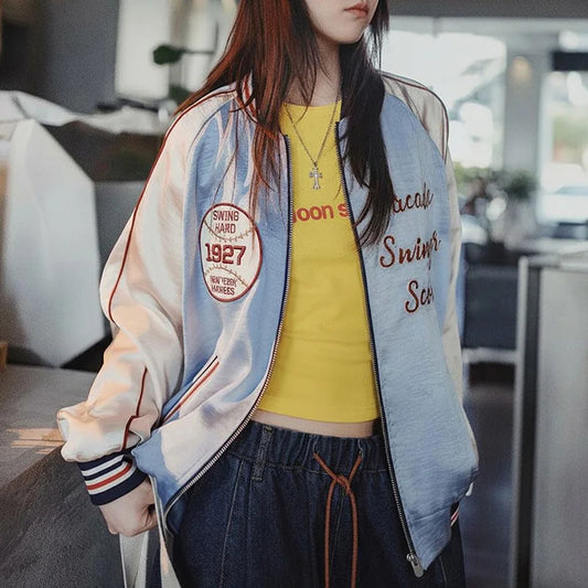 Women's Satin Retro Loose Fit Outerwear - Craftklart.store