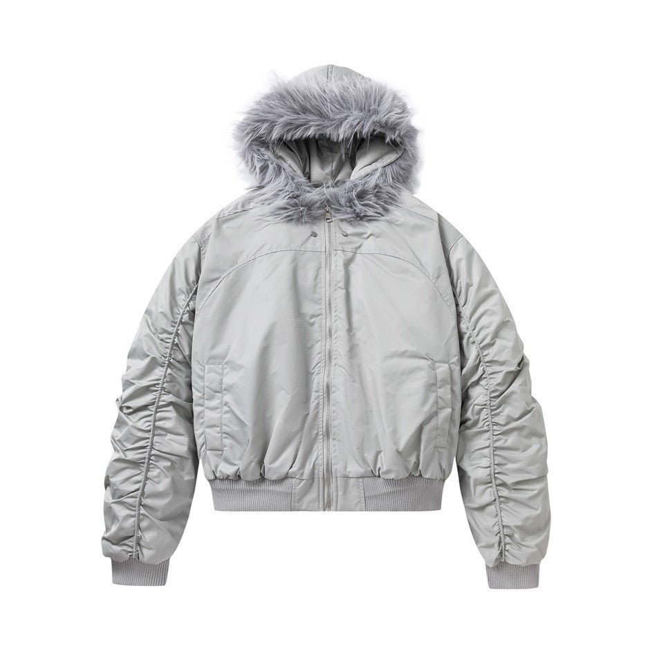 Winter Warm Hooded Flight Jacket with Fur Collar Unisex Cotton Coat
