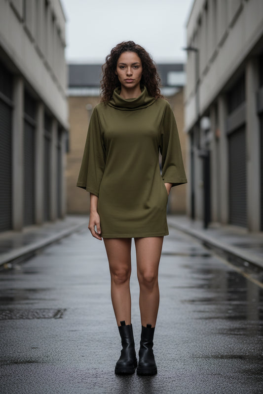 ODMPOD drop shoulder hooded bodycon top with batwing sleeves, front view showcasing fitted design and casual style.