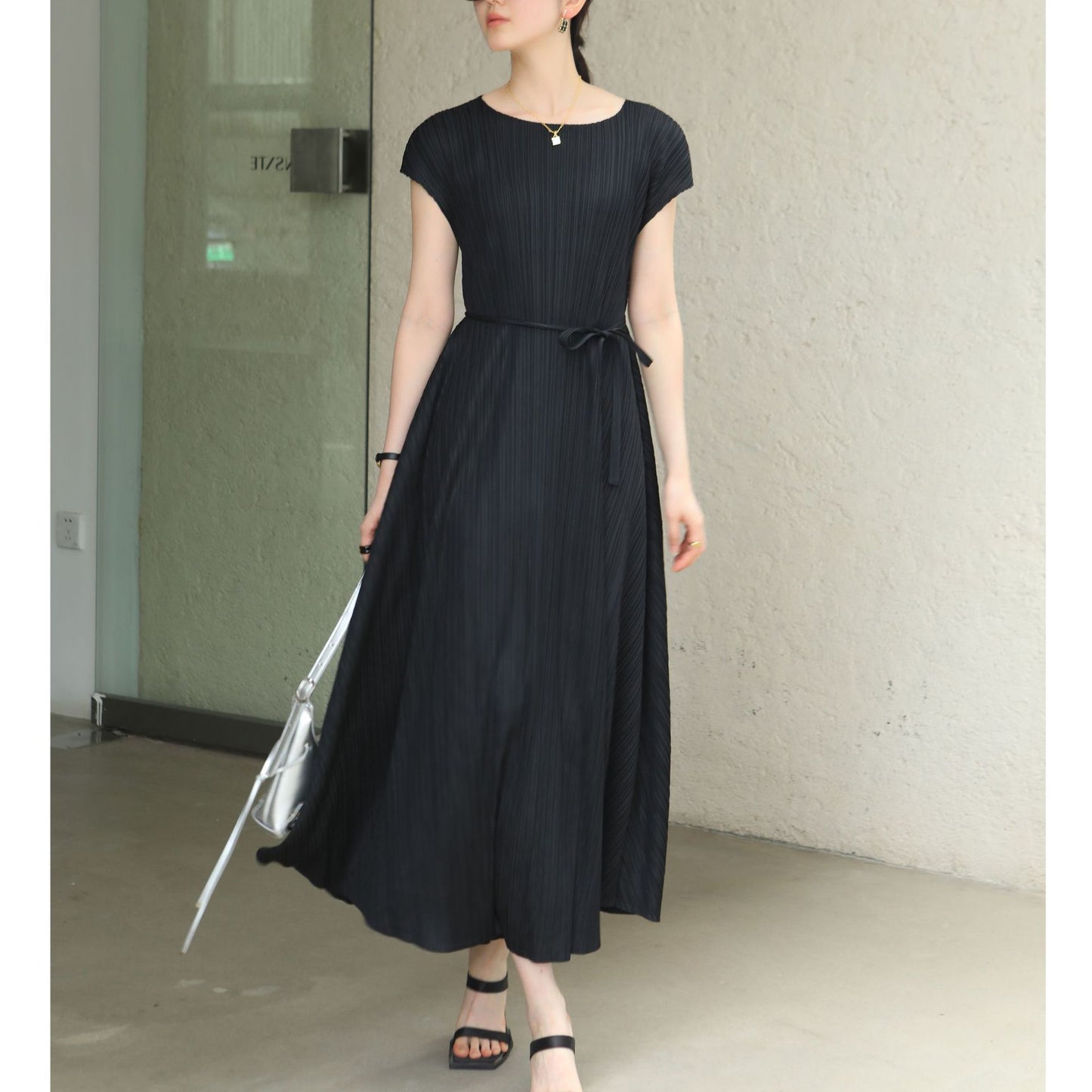 Pleated Urban Lady's Charming Commute Slimming Belted Dress