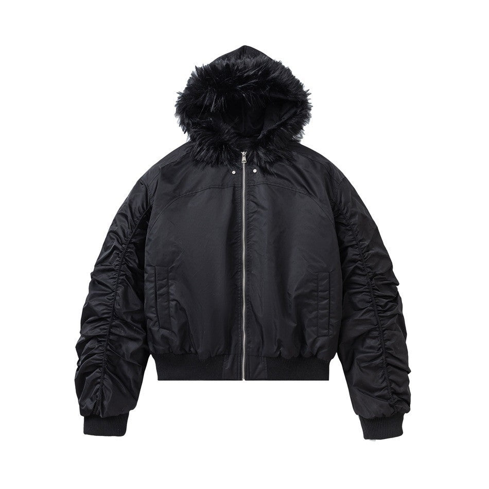 Winter Warm Hooded Flight Jacket with Fur Collar Unisex Cotton Coat