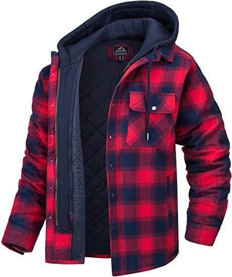 Men's European and American Autumn and Winter Heavy Cotton Shirt Plaid Long Sleeve Loose Hooded Jacket Coat LC