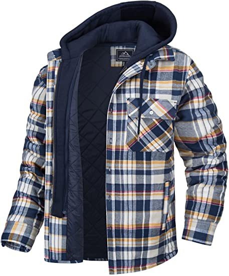Men's European and American Autumn and Winter Heavy Cotton Shirt Plaid Long Sleeve Loose Hooded Jacket Coat LC