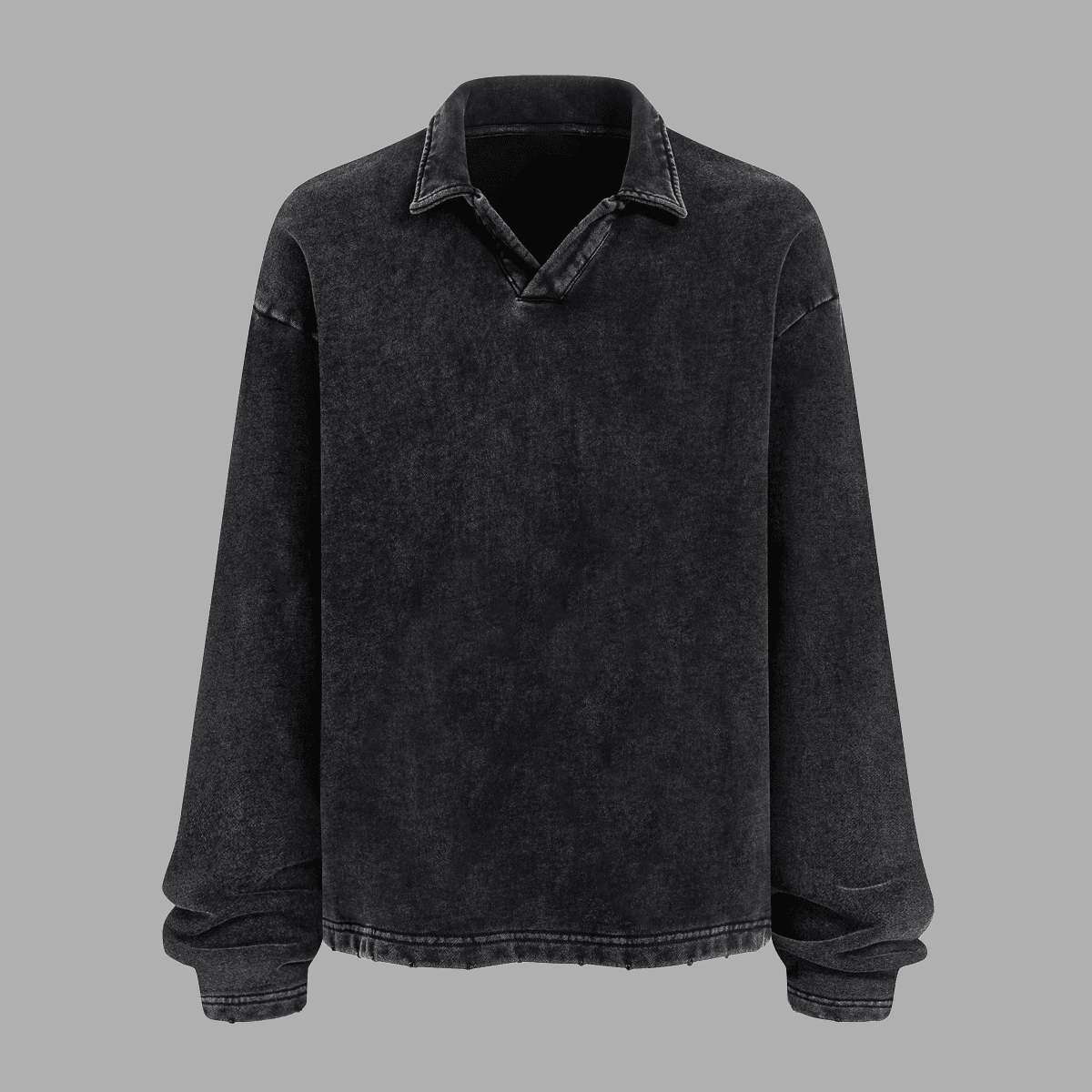 Urban Fashion & Streetwear oversized heavyweight long-sleeve shirt with a collared design, shown in black on a white background.