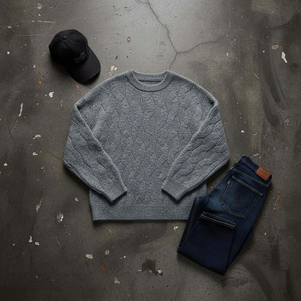 Craftklart Oversized Wool-Blend Knit Jumper – Men's Round Neck Long Sleeve