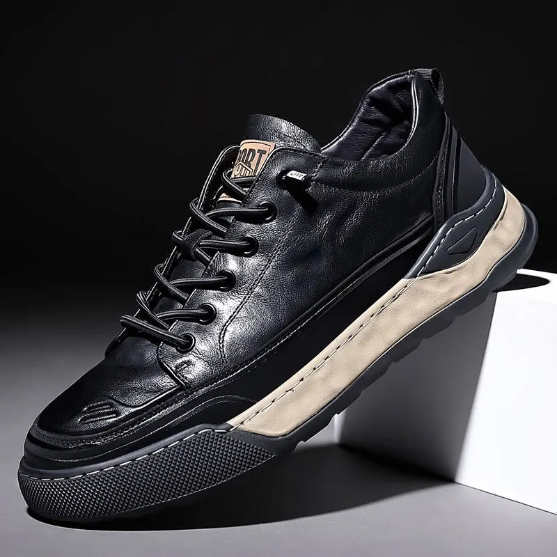Craftklart Genuine Leather Sneakers – Men's Lace-Up Sport Casual Shoes