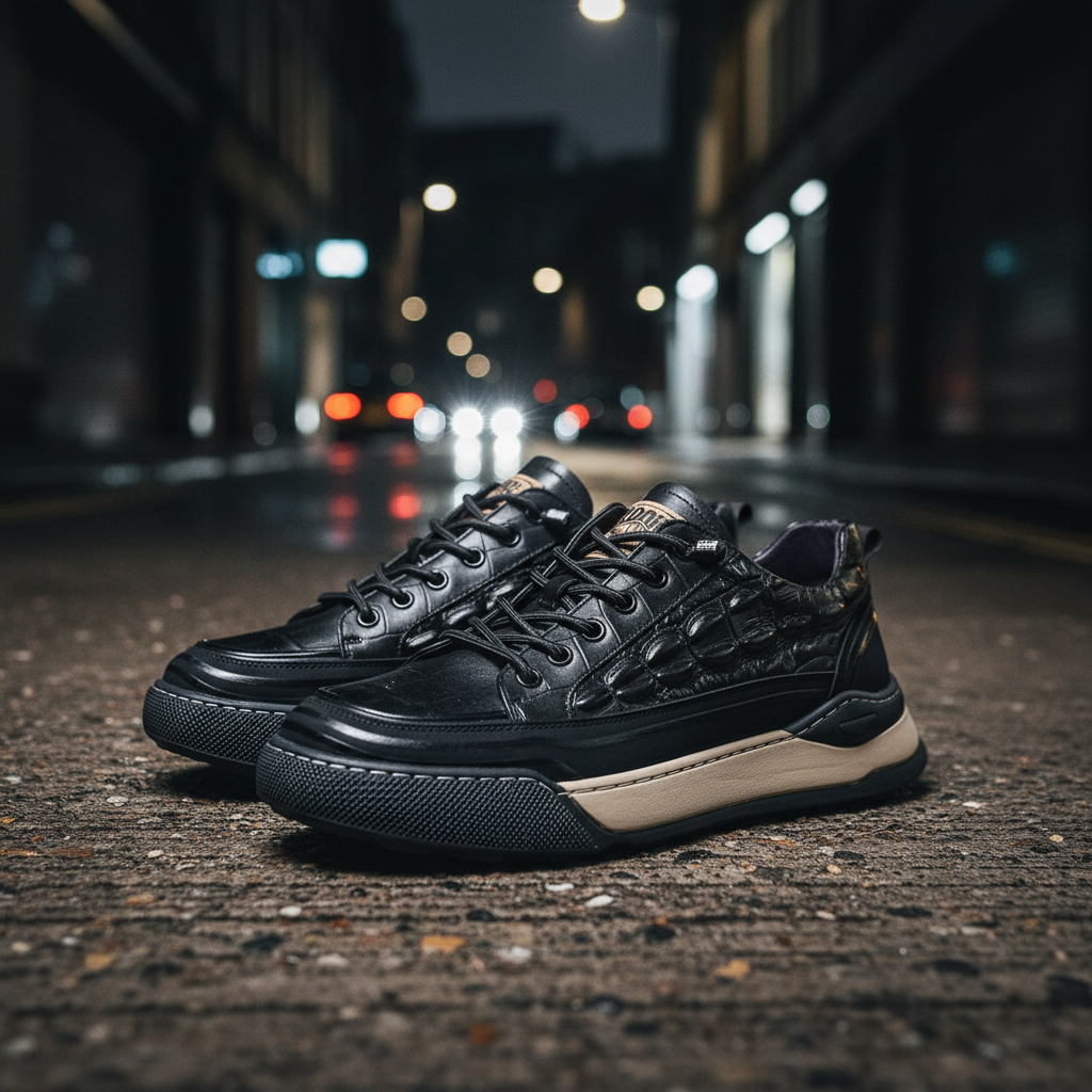 Craftklart Genuine Leather Sneakers – Men's Lace-Up Sport Casual Shoes