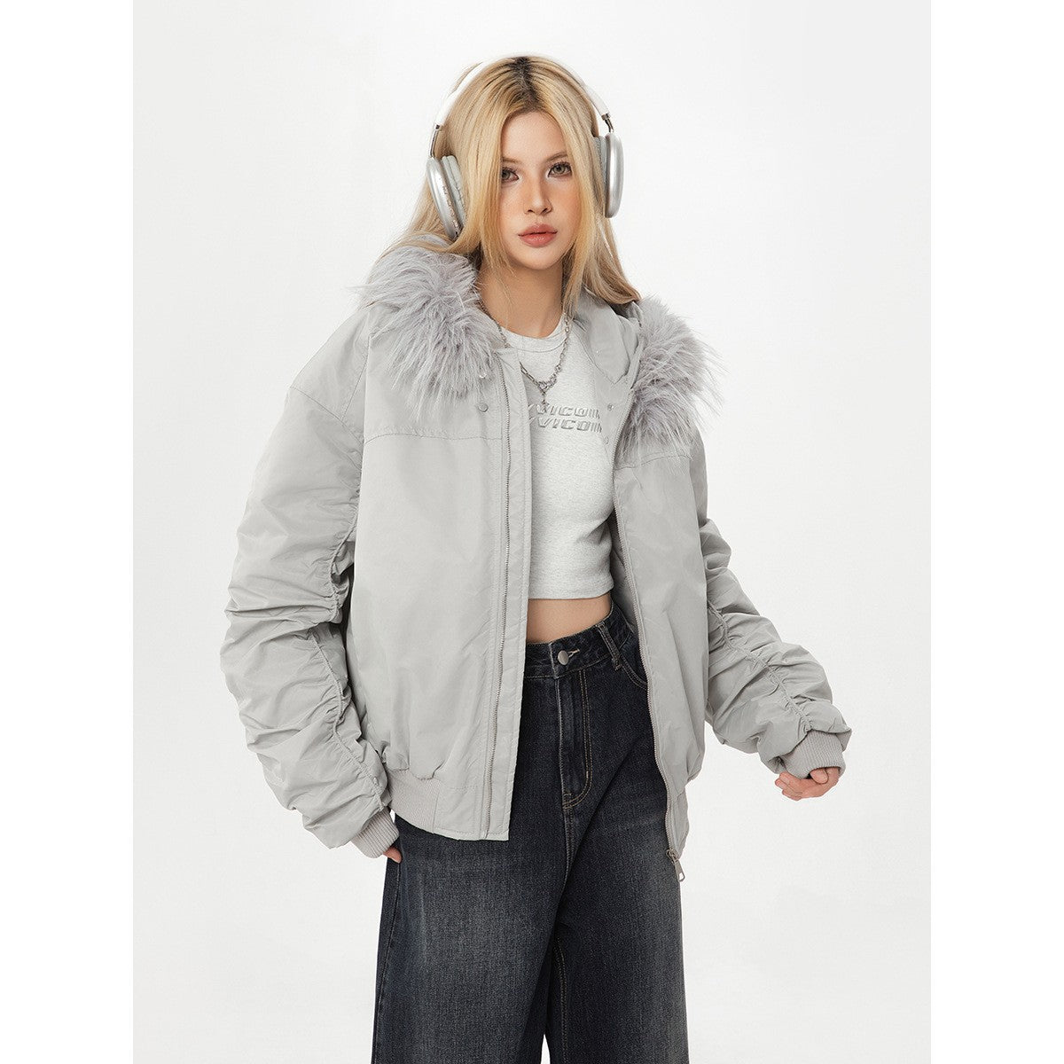 Winter Warm Hooded Flight Jacket with Fur Collar Unisex Cotton Coat