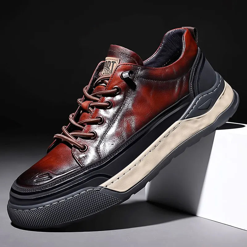 Craftklart Genuine Leather Sneakers – Men's Lace-Up Sport Casual Shoes