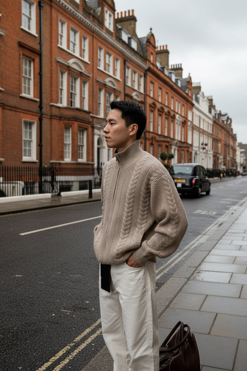 Cable Knit Stand Collar Zip Cardigan — Craftklart