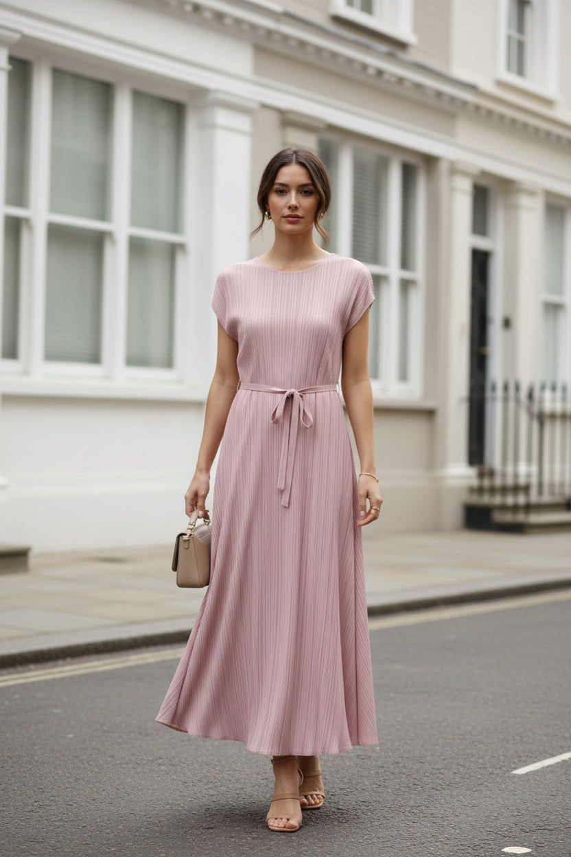Pleated Urban Lady's Charming Commute Slimming Belted Dress