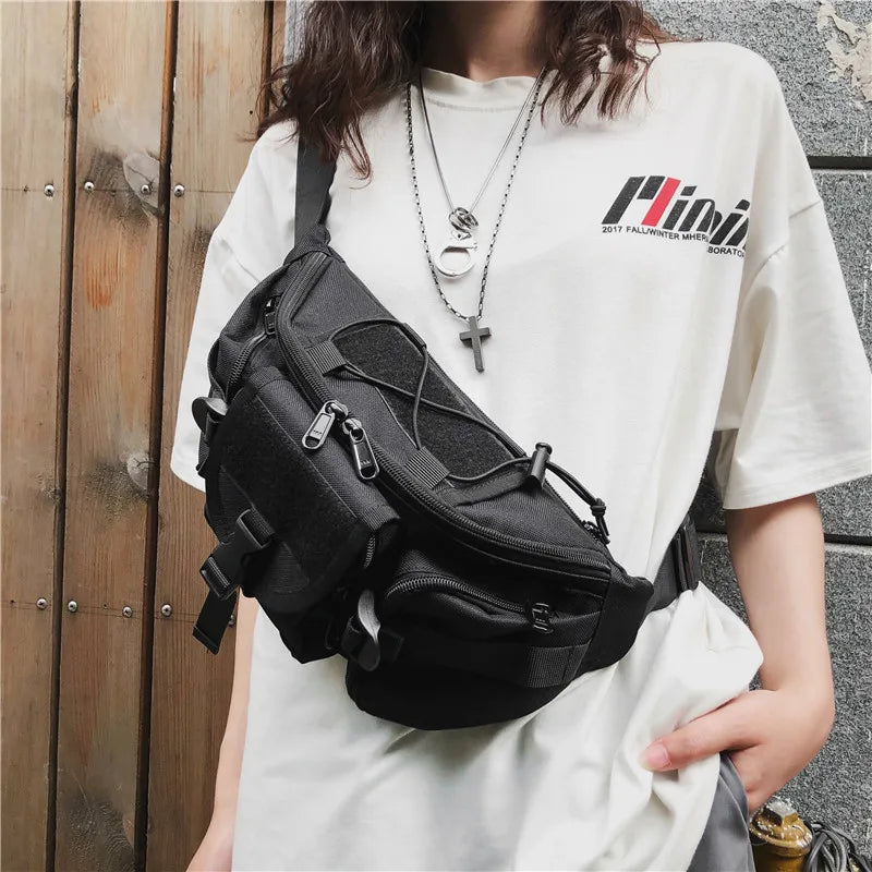 Unisex tactical crossbody chest bag with urban style and multiple compartments, crafted by Craftklart.