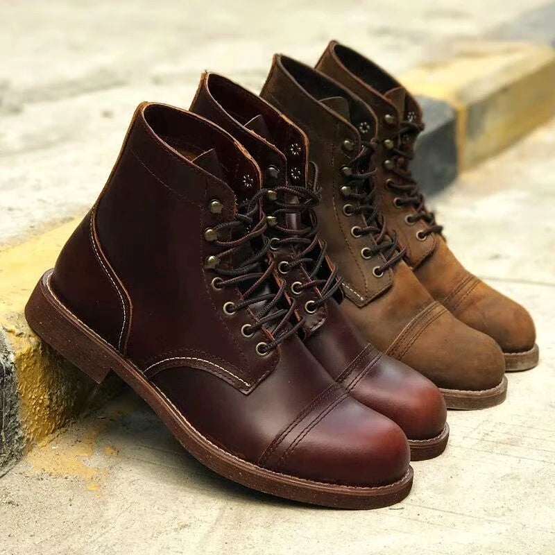 Real Leather Cowhide Wings Top Quality Round Toe Ankle Boots - Craftklart.store