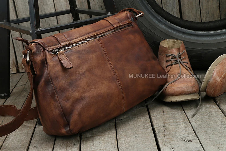 Men's Leather Urban Casual Messenger Bag Vintage Brown - Craftklart.store