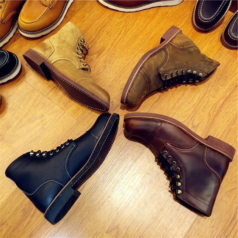 Real Leather Cowhide Wings Top Quality Round Toe Ankle Boots - Craftklart.store