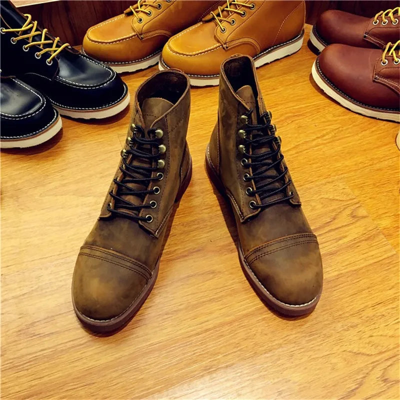 Real Leather Cowhide Wings Top Quality Round Toe Ankle Boots - Craftklart.store