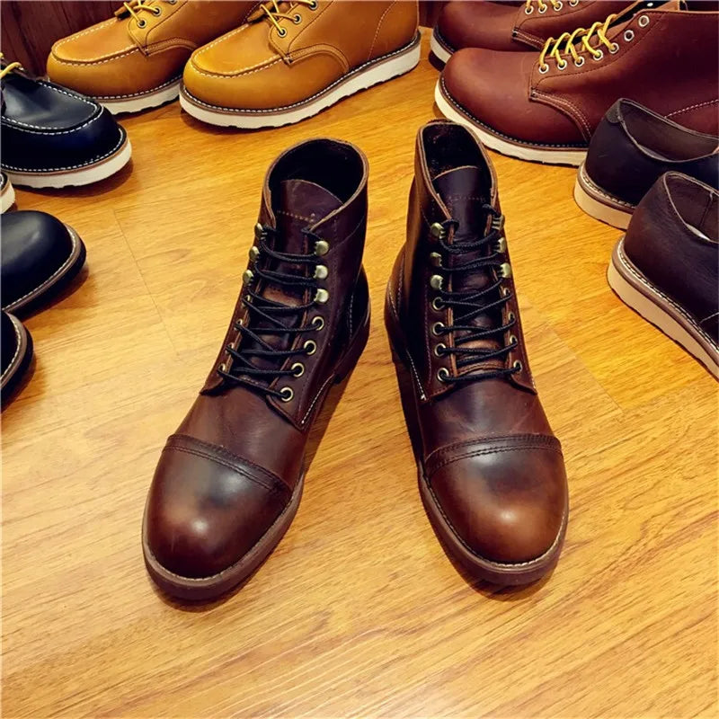 Real Leather Cowhide Wings Top Quality Round Toe Ankle Boots - Craftklart.store