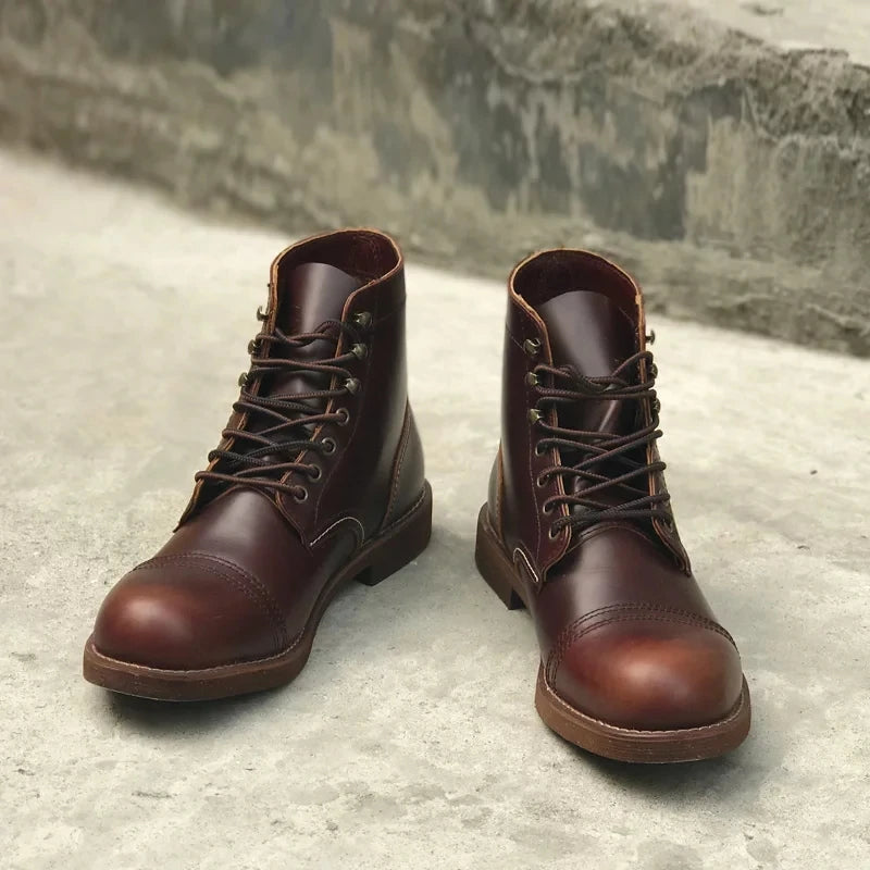 Real Leather Cowhide Wings Top Quality Round Toe Ankle Boots - Craftklart.store