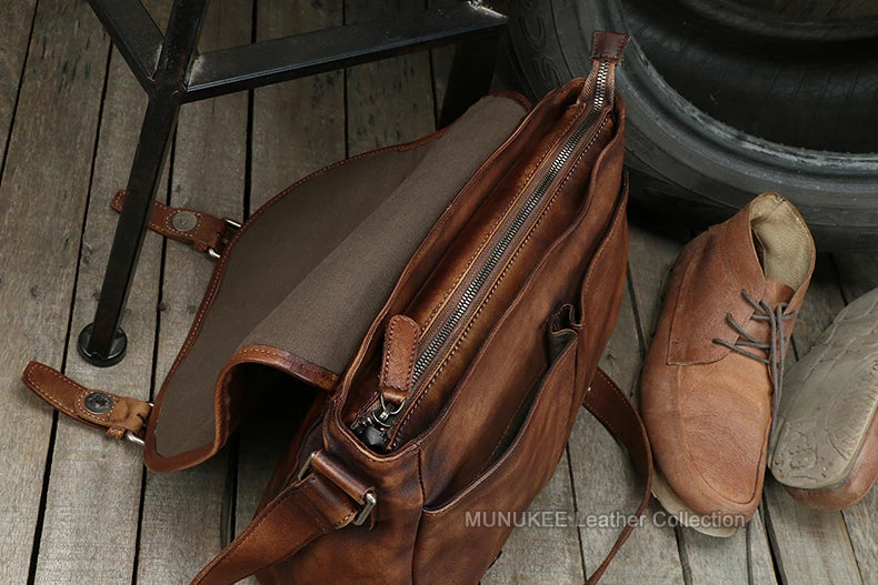Men's Leather Urban Casual Messenger Bag Vintage Brown - Craftklart.store