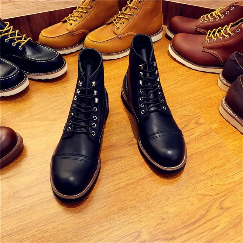 Real Leather Cowhide Wings Top Quality Round Toe Ankle Boots - Craftklart.store