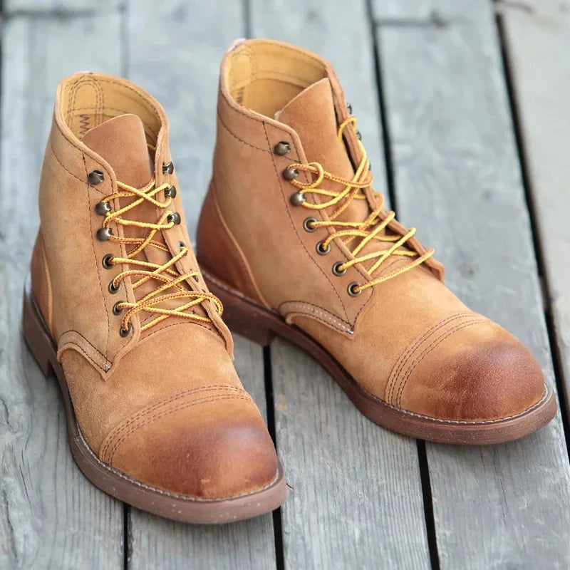 Real Leather Cowhide Wings Top Quality Round Toe Ankle Boots - Craftklart.store