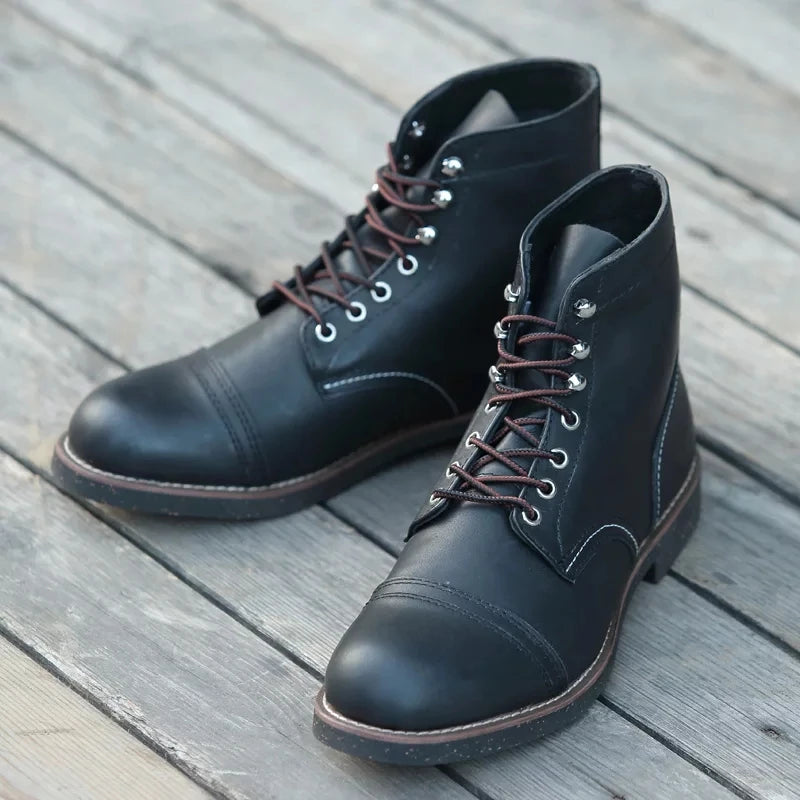 Real Leather Cowhide Wings Top Quality Round Toe Ankle Boots - Craftklart.store