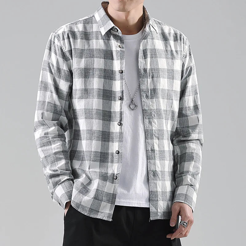 Checkered Cotton Shirt Long Sleeve - Premium shirt from Craftklart Dropship - Just $24.98! Shop now at Craftklart.store