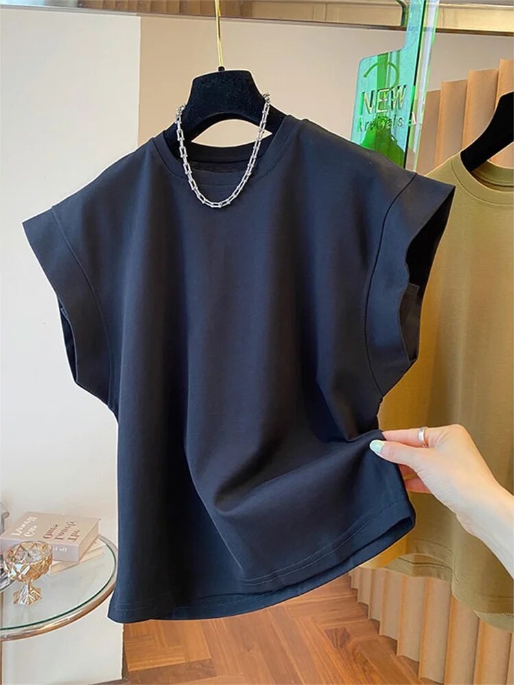 Loose Cotton Fashionable Small Fly Sleeve T-shirt Summer Vintage Grunge Clothes Oversized T Shirt Solid Ropa Mujer Kpop - Premium  from Craftklart.store - Just $19.23! Shop now at Craftklart.store