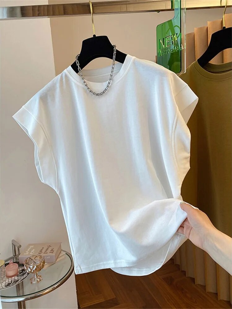 Loose Cotton Fashionable Small Fly Sleeve T-shirt Summer Vintage Grunge Clothes Oversized T Shirt Solid Ropa Mujer Kpop - Premium  from Craftklart.store - Just $19.23! Shop now at Craftklart.store