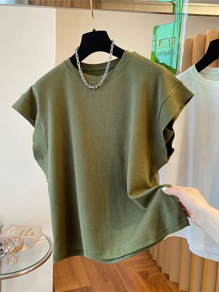 Loose Cotton Fashionable Small Fly Sleeve T-shirt Summer Vintage Grunge Clothes Oversized T Shirt Solid Ropa Mujer Kpop - Premium  from Craftklart.store - Just $19.23! Shop now at Craftklart.store