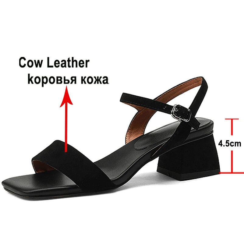 Meotina Women Genuine Leather  Thick Heel Sandals - Premium Shoes from Craftklart Dropship - Just $52.50! Shop now at Craftklart.store