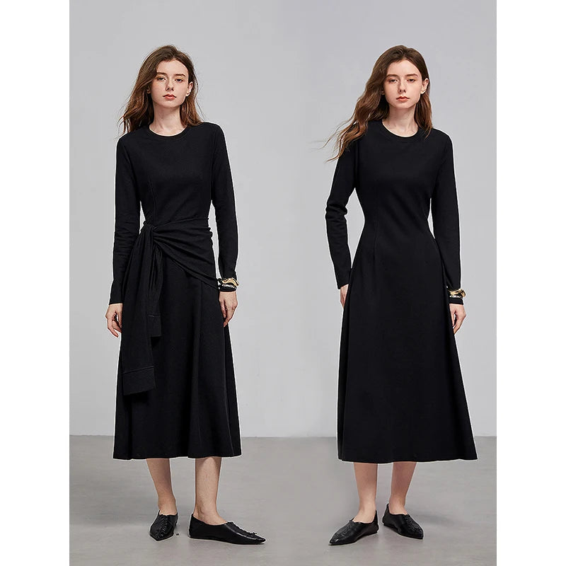 Urban Women's Back Waist Hollow Out Strap Medium Long Slim Black Dress