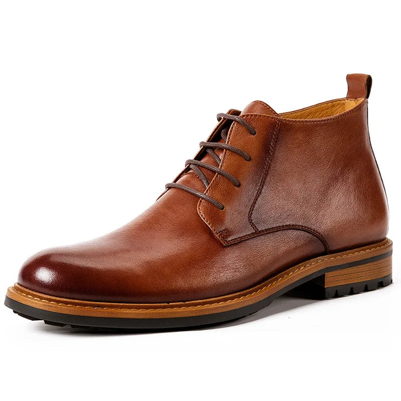 Autumn and winter men's boots, men's shoes, British style high top round toe short boots, genuine leather retro workwear boots