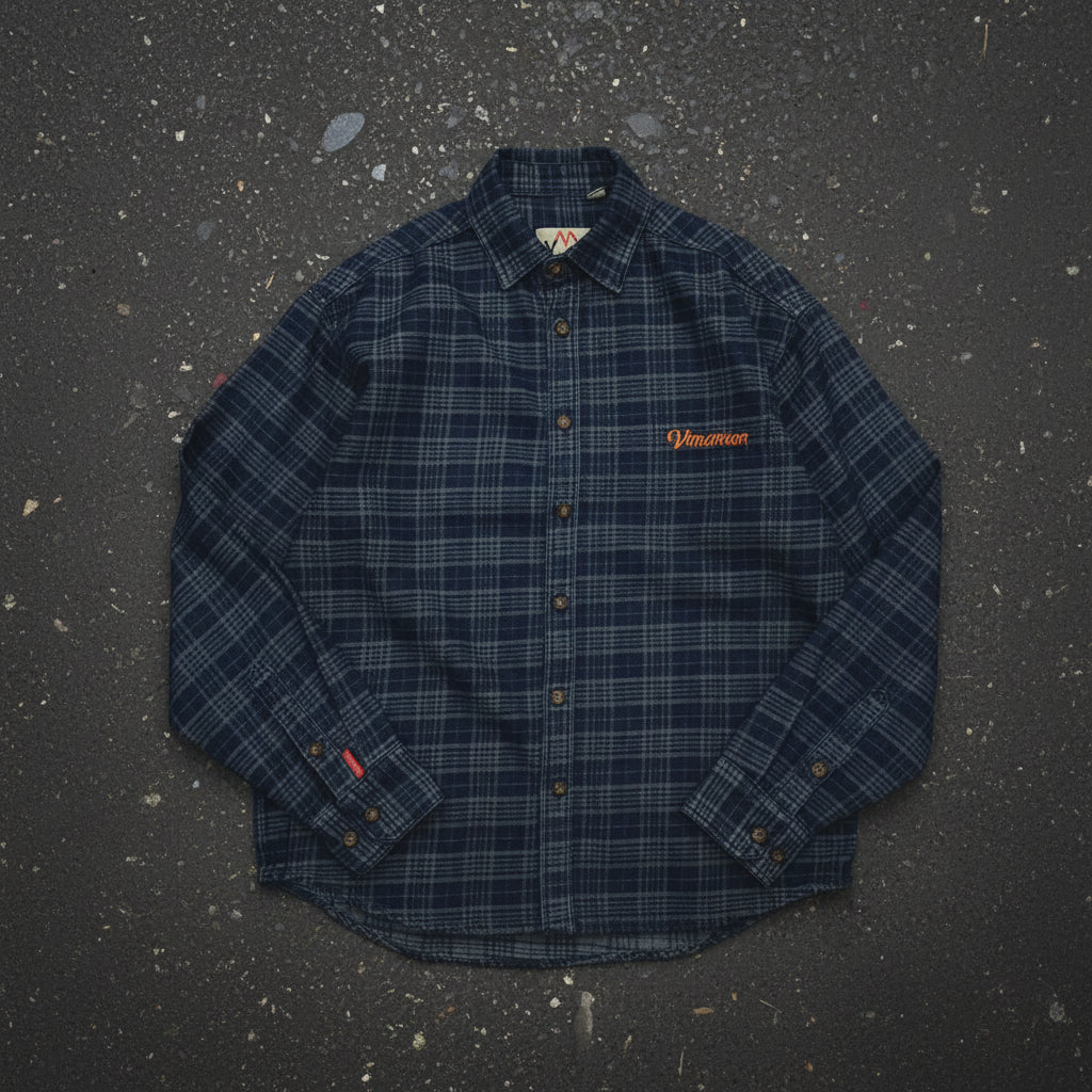 Craftklart washed plaid overshirt, casual button-up shirt with blue and gray tones, laid flat showing front details