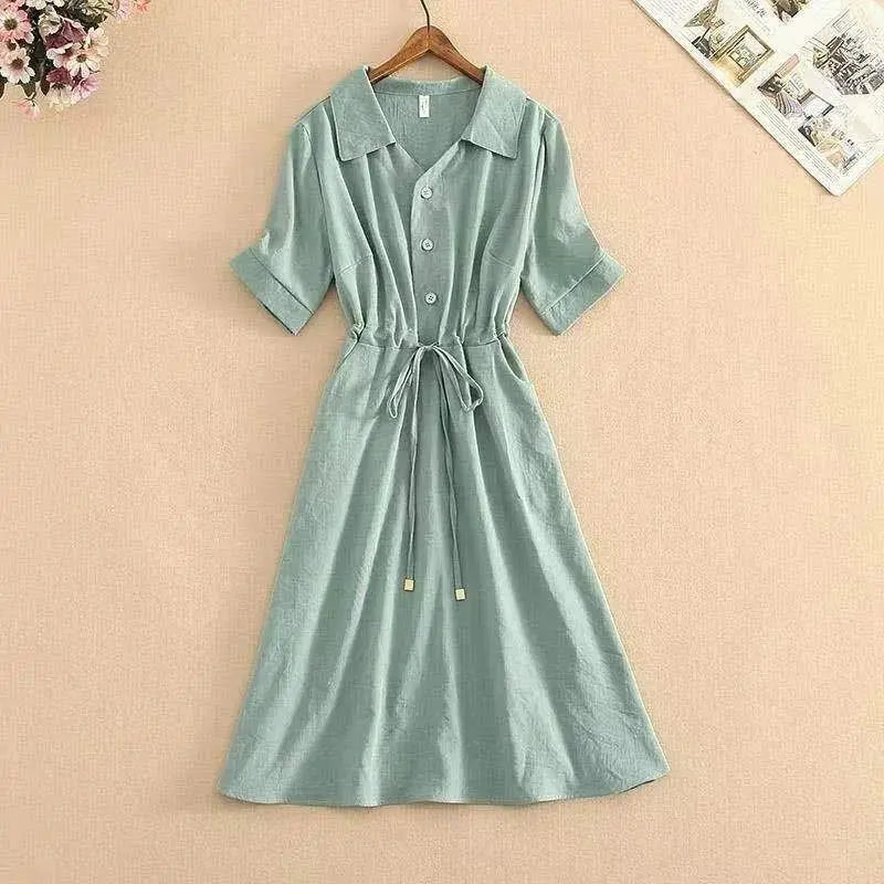 Women's Polo Neck Above Knee Mini Casual Pullover Summer Cotton Dress - Premium Dress from Craftklart Dropship - Just $18.46! Shop now at Craftklart.store